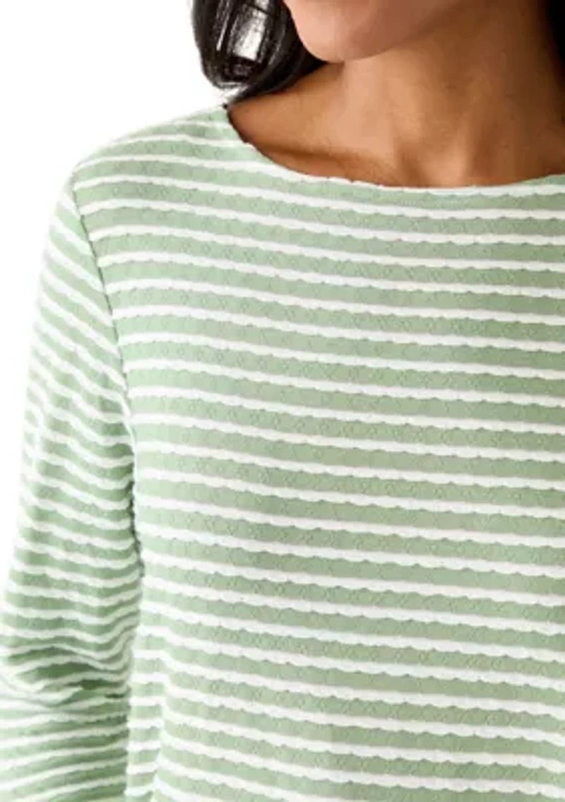 Women's Scalloped Texture Stripe Top