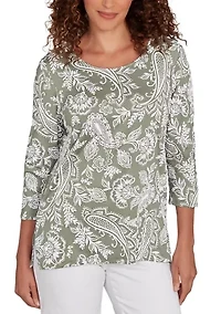 Women's Jacobean Paisley Puff Print Top