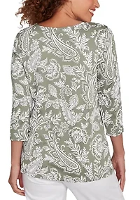 Women's Jacobean Paisley Puff Print Top