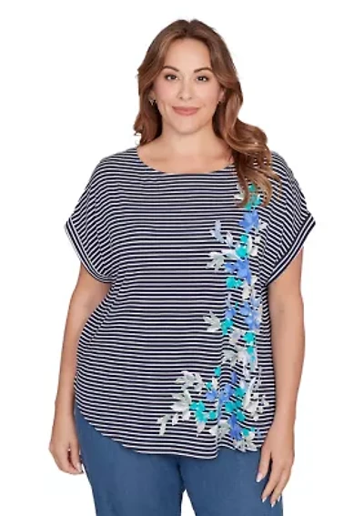 Plus Floral Stripe Jersey T-Shirt