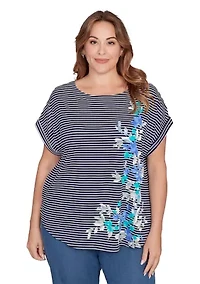 Plus Floral Stripe Jersey T-Shirt