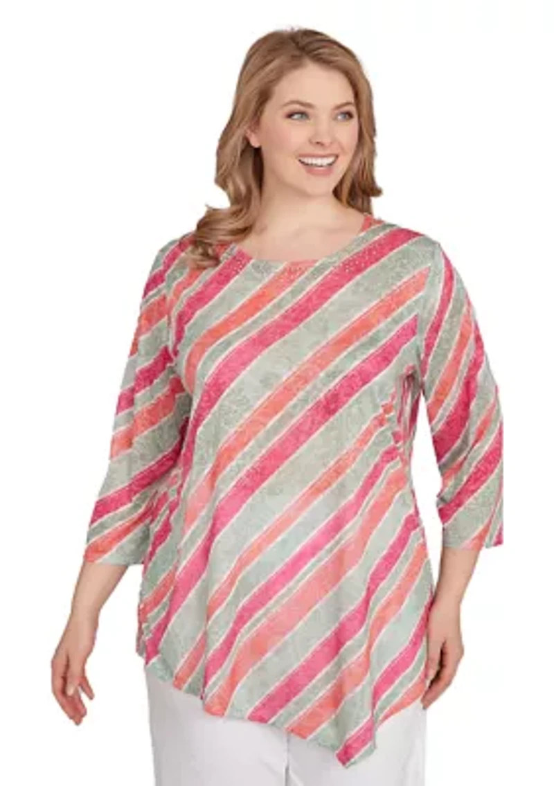 Plus Bias Stripe Beaded Top