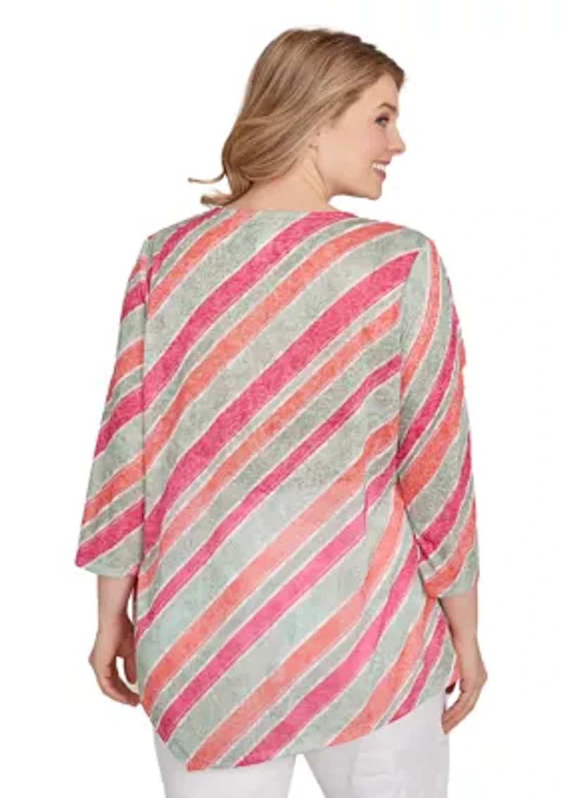 Plus Bias Stripe Beaded Top