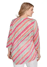 Plus Bias Stripe Beaded Top