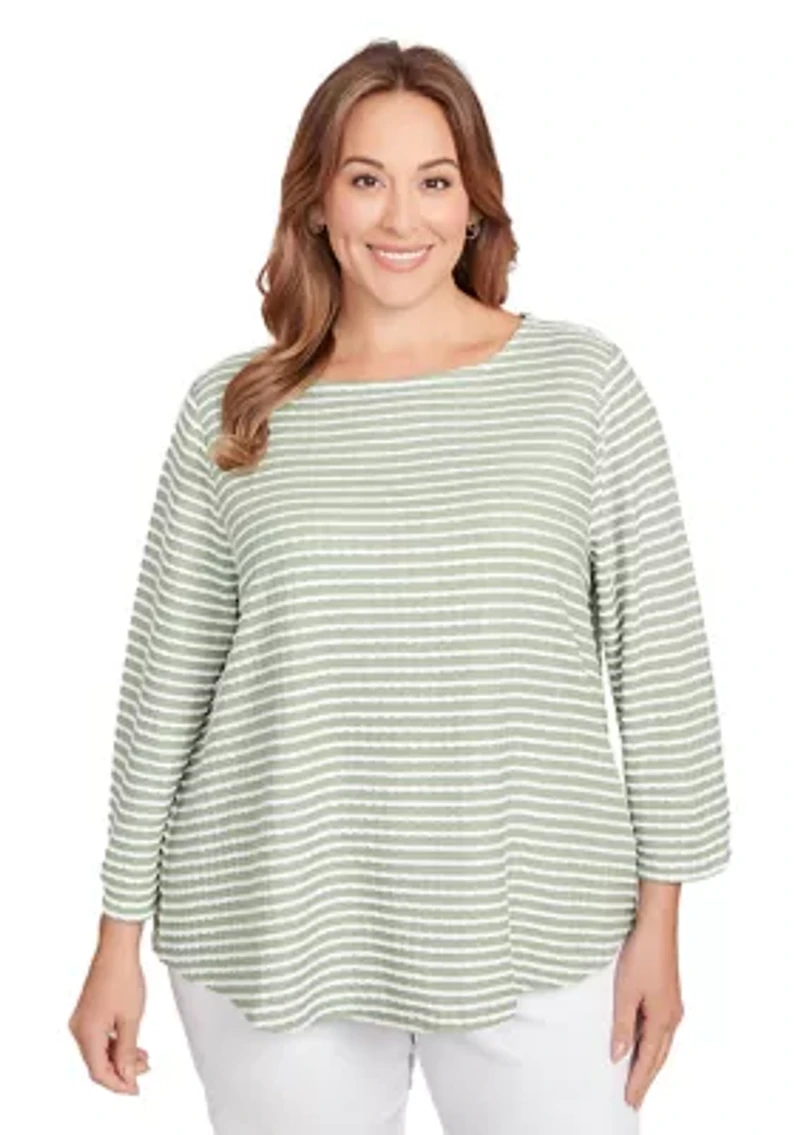 Plus Scalloped Texture Stripe Top