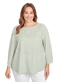 Plus Scalloped Texture Stripe Top