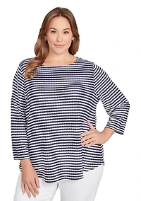 Plus Scalloped Texture Stripe Top