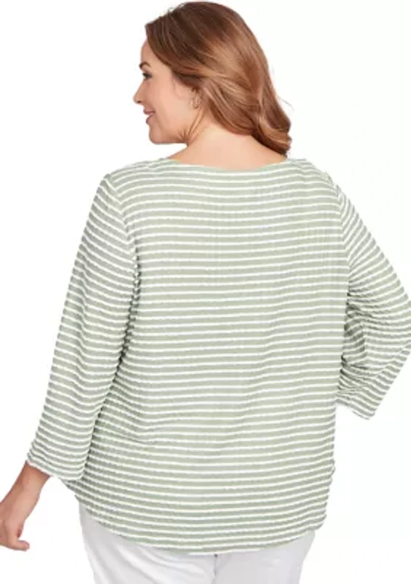 Plus Scalloped Texture Stripe Top