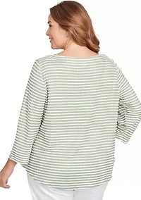 Plus Scalloped Texture Stripe Top