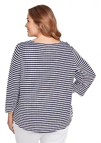 Plus Scalloped Texture Stripe Top