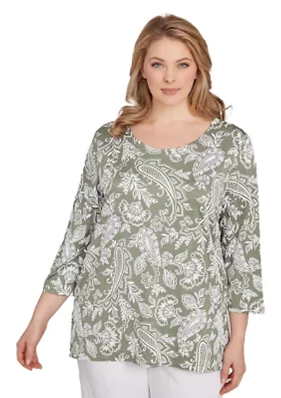 Plus Jacobean Paisley Puff Print Top