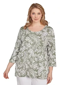 Plus Jacobean Paisley Puff Print Top