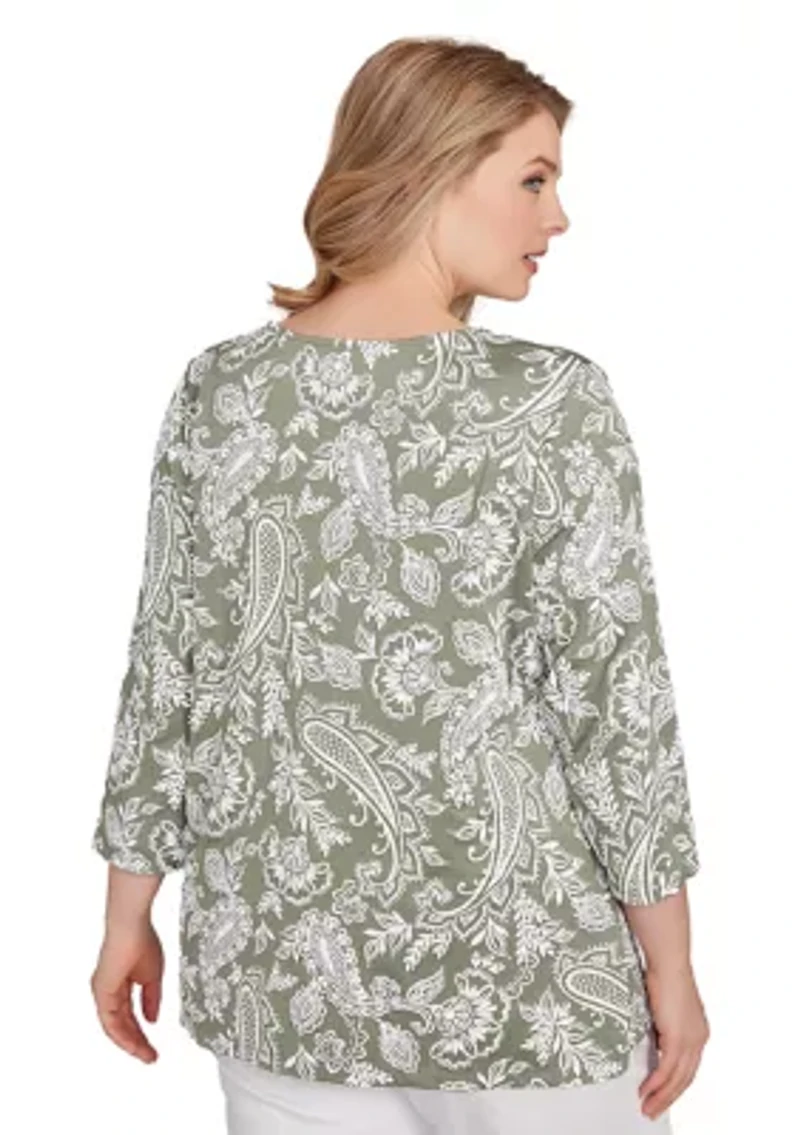 Plus Jacobean Paisley Puff Print Top