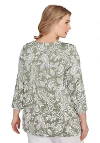 Plus Jacobean Paisley Puff Print Top