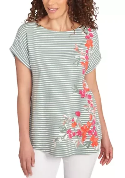 Petite Floral Stripe Jersey T-Shirt