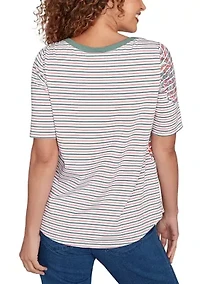 Petite Paisley Stripe Elbow Sleeve Top