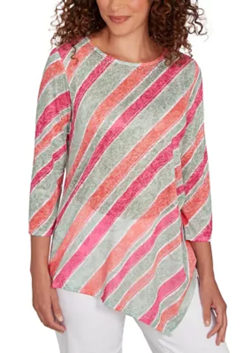 Petite Bias Stripe Beaded Top
