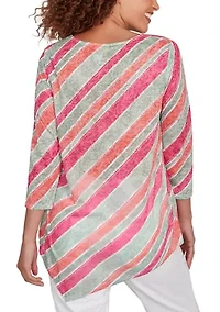 Petite Bias Stripe Beaded Top