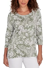 Petite Jacobean Paisley Puff Print Top