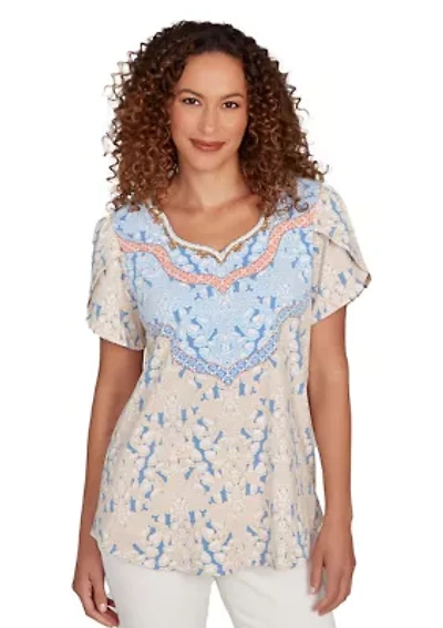 Women's Embellished Scallop Printed T-Shirt
