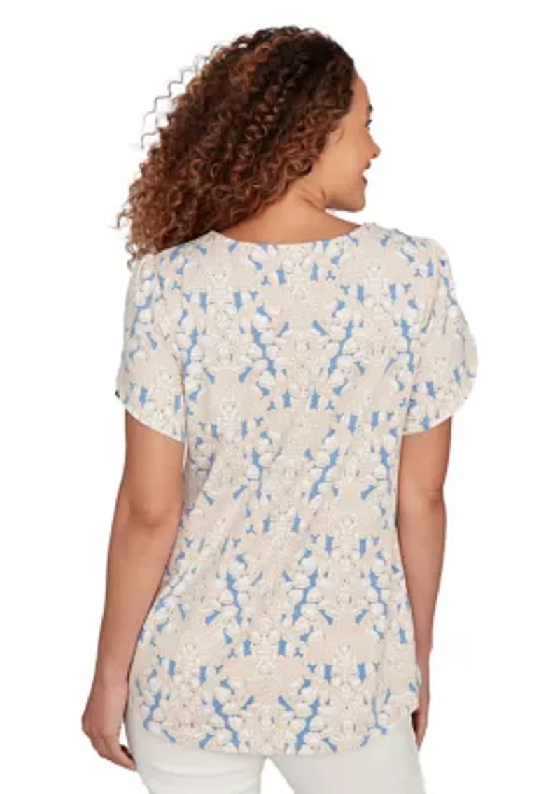 Women's Embellished Scallop Printed T-Shirt