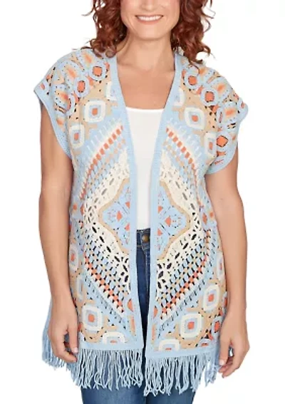 Women's Crochet Fringe Short Sleeve Cardigan