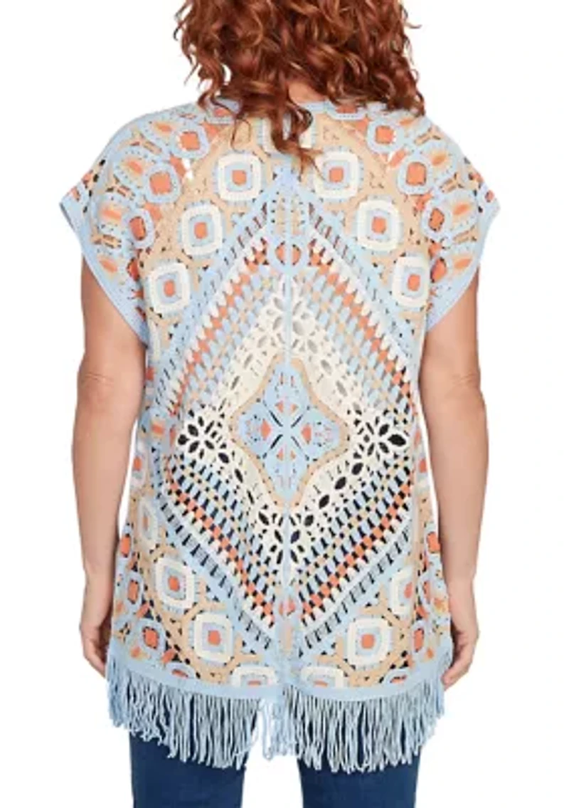 Women's Crochet Fringe Short Sleeve Cardigan