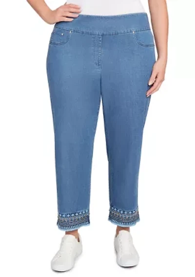 Plus Soft Beaded Embroidery Jeans