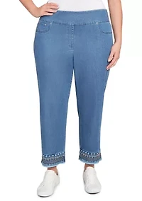 Plus Soft Beaded Embroidery Jeans