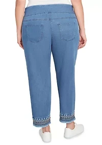 Plus Soft Beaded Embroidery Jeans