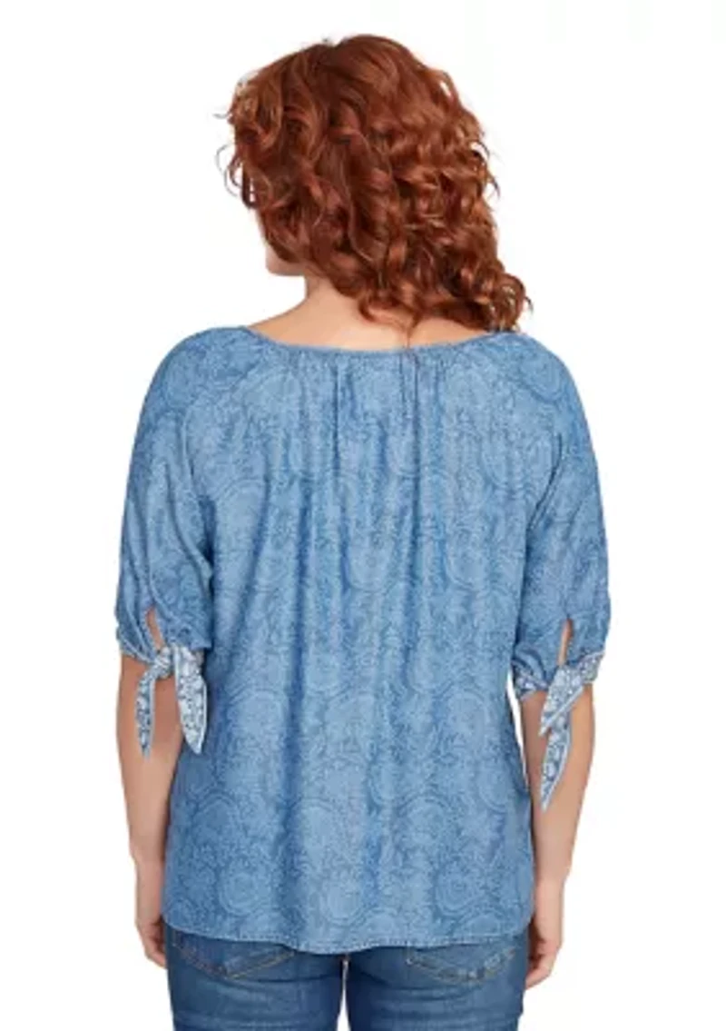 Plus Floral Border Super Soft Embellished T-Shirt