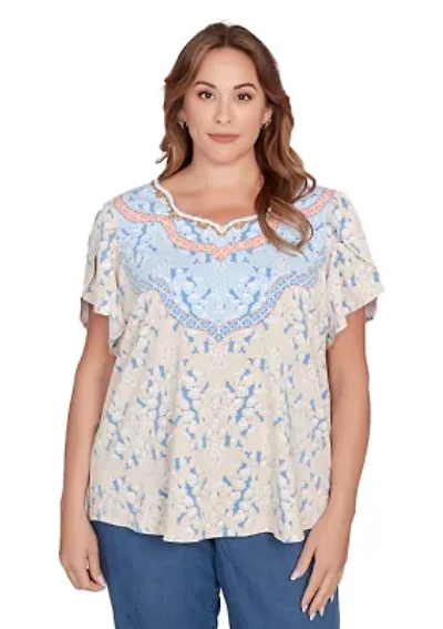 Plus Embellished Scallop Printed T-Shirt