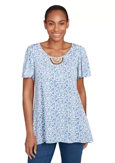 Petite Beaded Macrame Puff Print T-Shirt