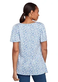 Petite Beaded Macrame Puff Print T-Shirt