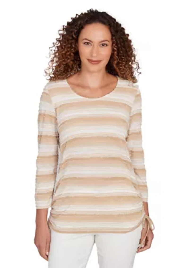 Petite Textured Stripe Drawstring Top