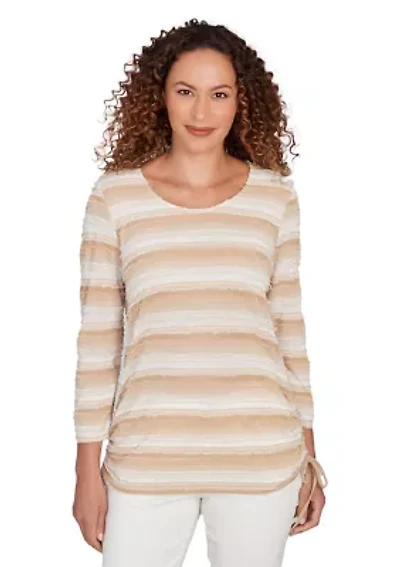 Petite Textured Stripe Drawstring Top