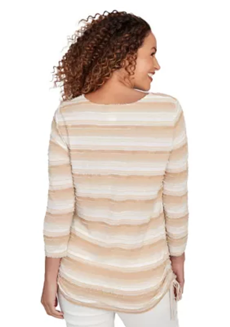 Petite Textured Stripe Drawstring Top