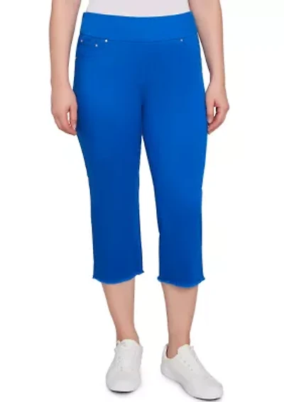 Women's Soft Denim Pull On Fringe Capri Pants
