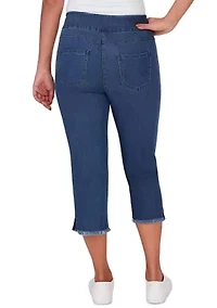 Women's Soft Denim Pull On Fringe Capri Pants