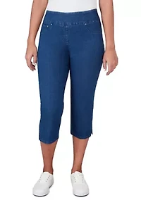 Petite Extra Stretch Denim Pull On Capri Pants