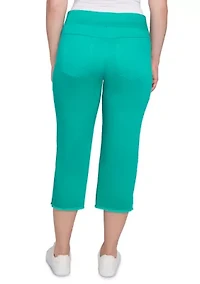 Petite Soft Denim Pull On Fringe Capri Pants