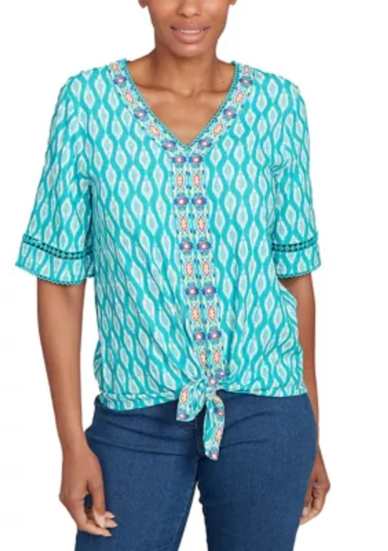Petite Balinese Ikat Tie Front T-Shirt