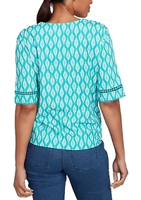 Petite Balinese Ikat Tie Front T-Shirt