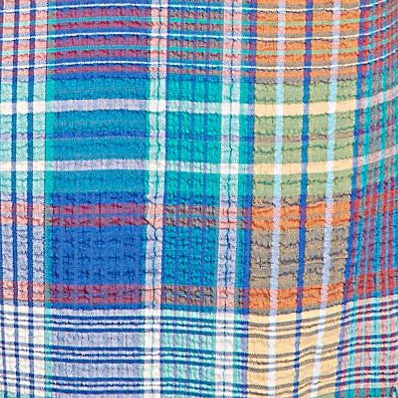 Petite Crinkle Knit Plaid Button Down T-Shirt