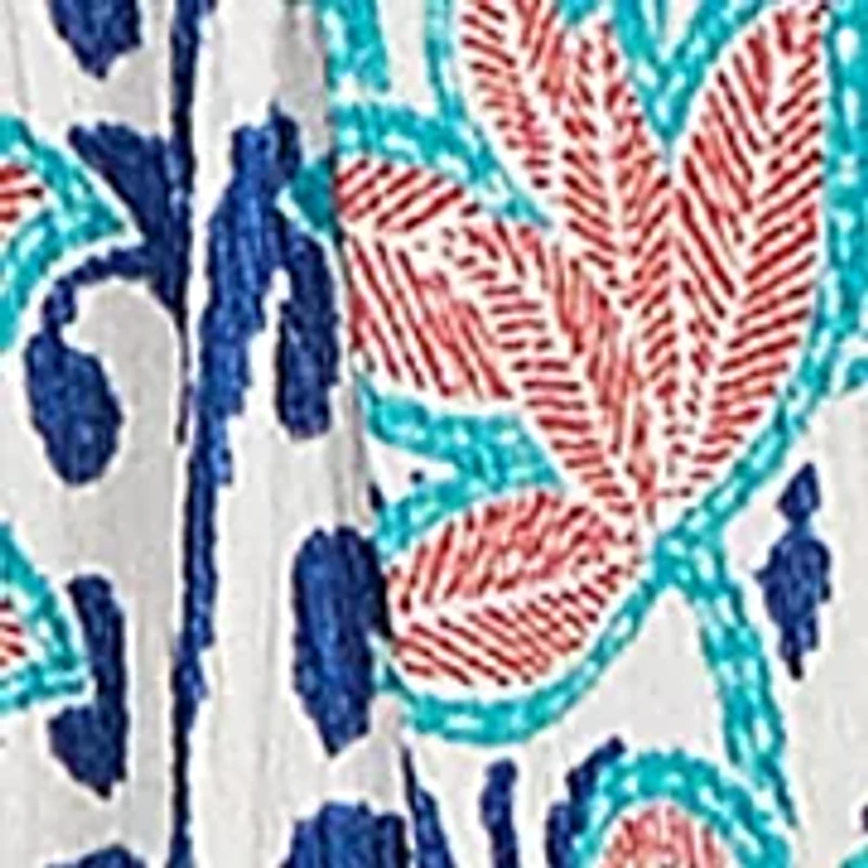 Petite Floral Overlay Ikat Embroidered T-Shirt
