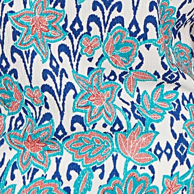 Petite Floral Overlay Ikat Embroidered T-Shirt