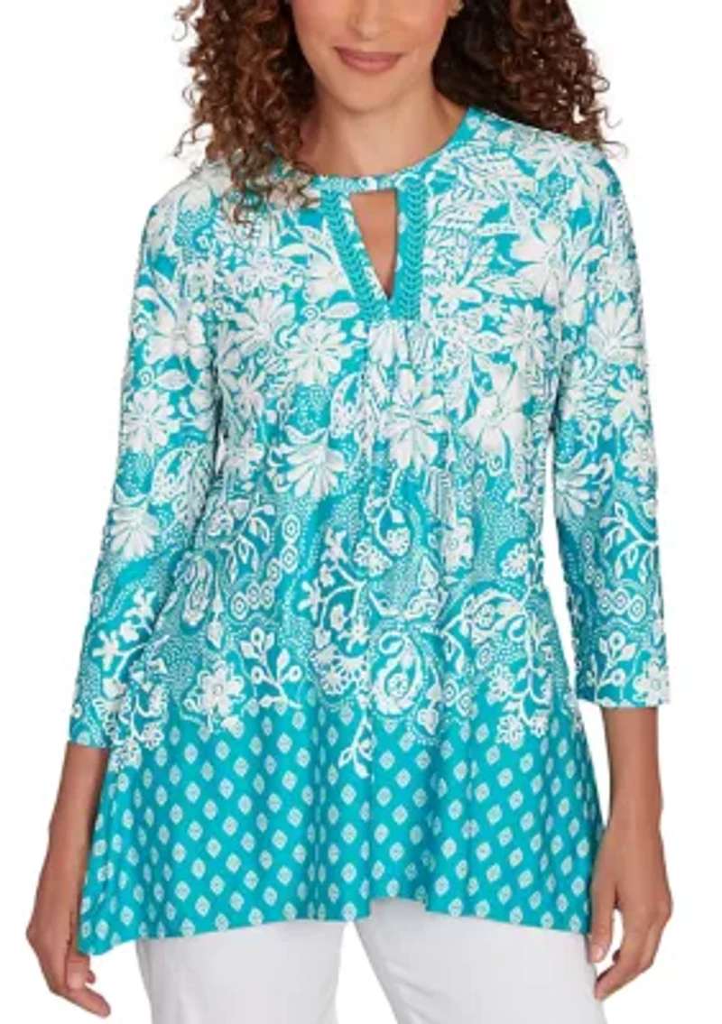 Petite Ibiza Ombre Floral Puff Print Top