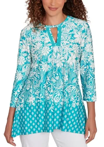 Petite Ibiza Ombre Floral Puff Print Top