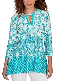 Petite Ibiza Ombre Floral Puff Print Top