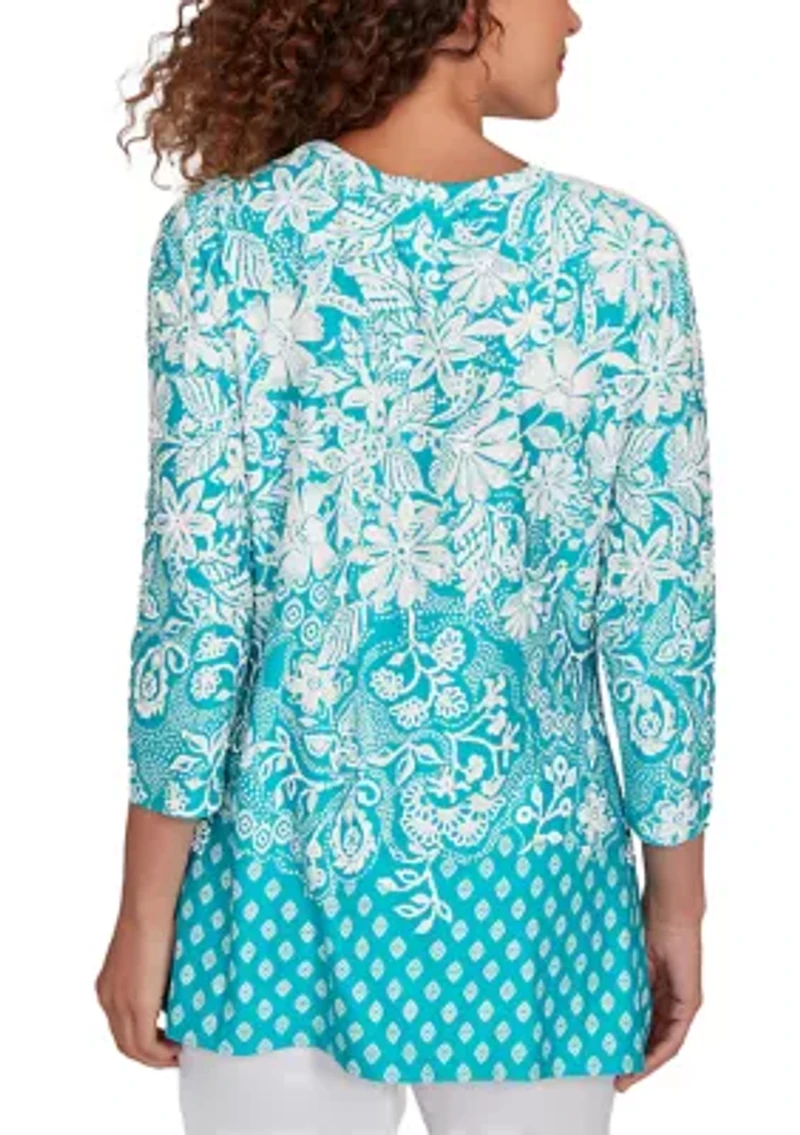 Petite Ibiza Ombre Floral Puff Print Top